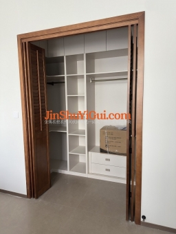 拉杆朝内+挡板+椴木百叶折叠门安装完工图