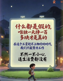 什么都是假的，唯独一天挣一百多块才是真的。在这个工资赶不上物价的时代，我们只能努力工作，不然一不小心连生活费都没有